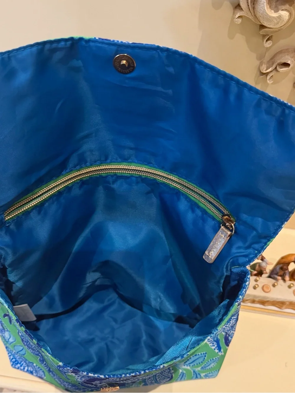Lilly Pulitzer Green and Blue pouch with Gold Plaque